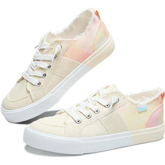 Women's Play Fashion Sneaker White Color Washed and Leopard Canvas Slip - Picture 1 of 6